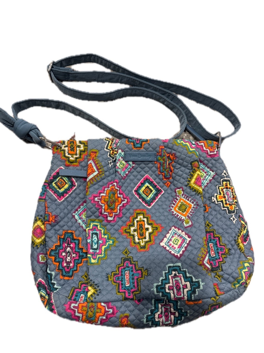Vera Bradley Quilted Gray Crossbody with Colorful Geometric Embroidery